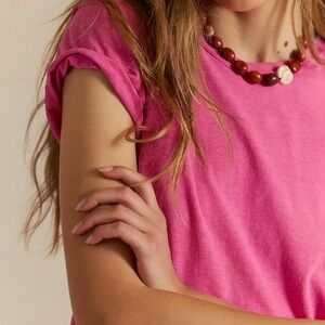 Free People Vibrant Pink Short Sleeve Tee